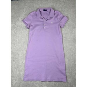 Ralph Lauren Womens Purple Short Sleeve Polo Dress Large Cotton Pony Logo
